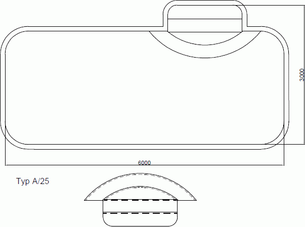 Polypropylen Becken Modell Helena - Grundriss und mögliche Treppen