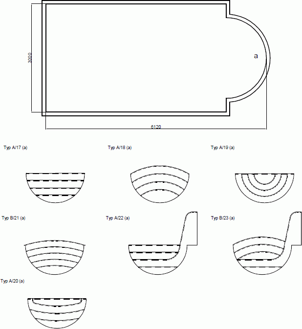 Polypropylen Becken Modell Hera - Grundriss und mögliche Treppen