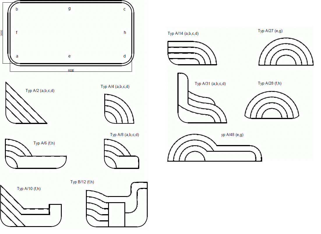 Polypropylen Becken Modell Prag 16 - Grundriss und mögliche Treppen